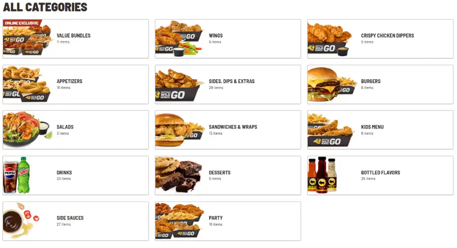 Buffalo Wild Wings menu