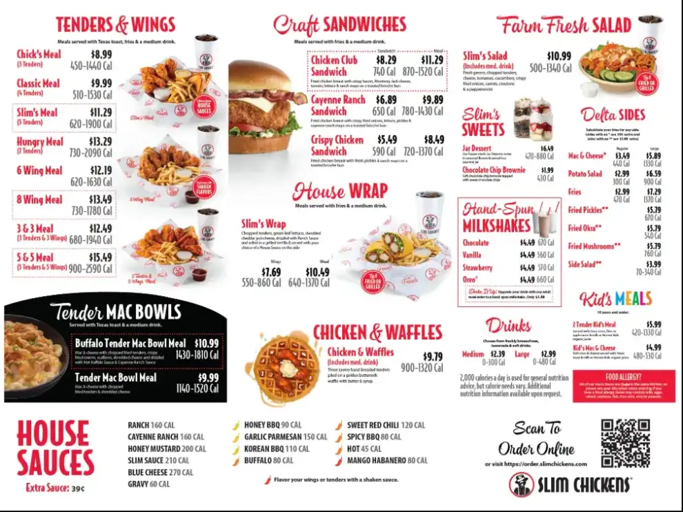 Slim Chickens menu