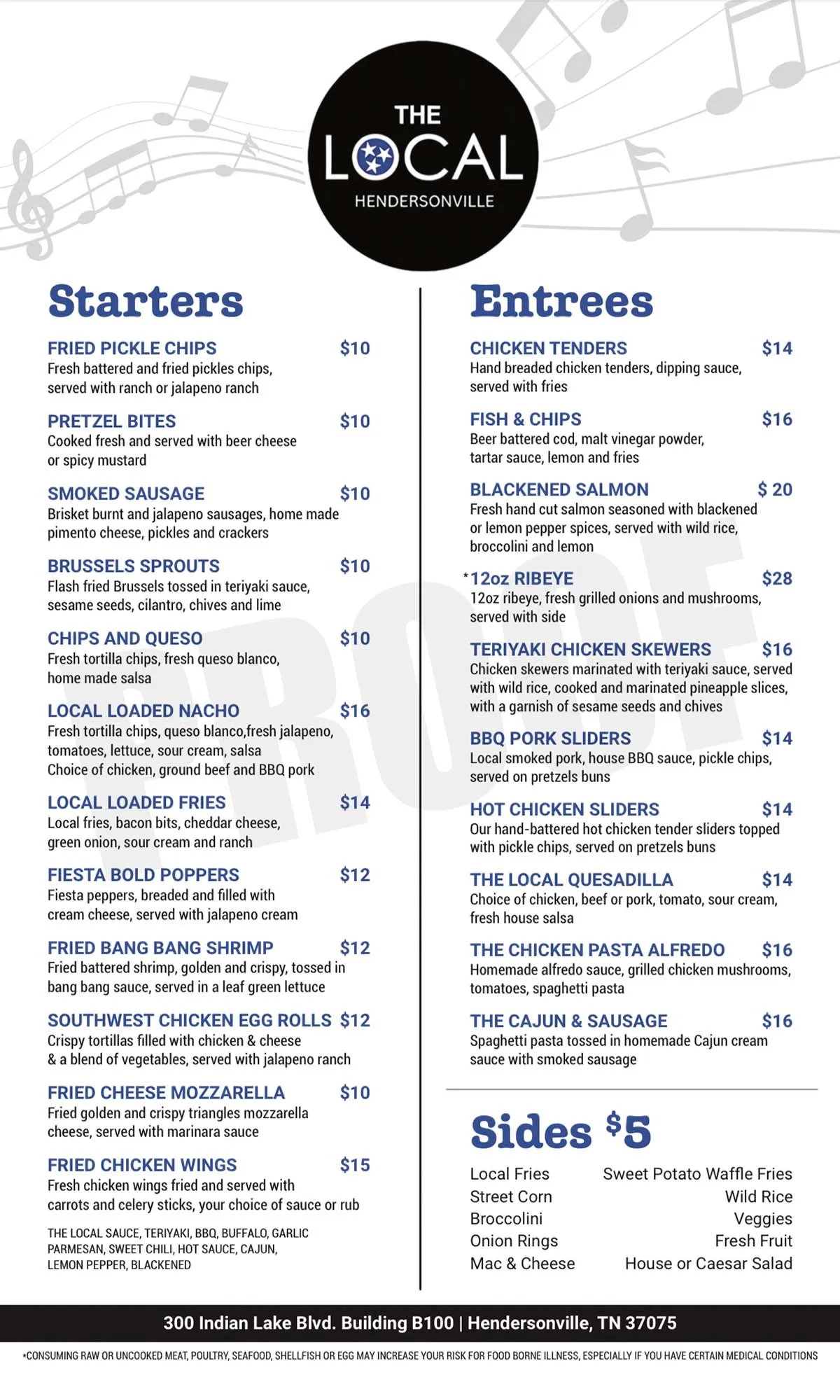 The Local Hendersonville menu