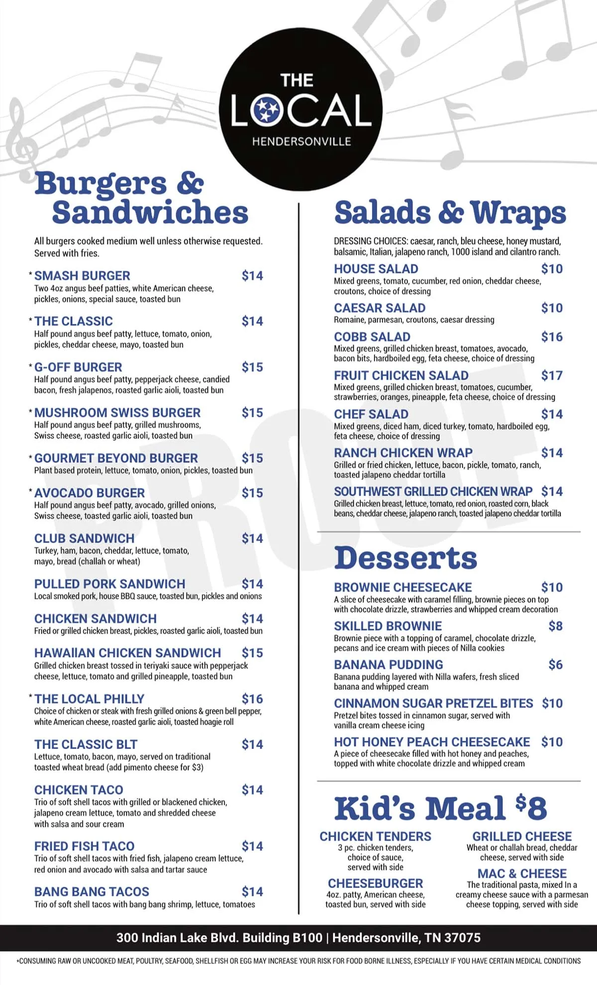 The Local Hendersonville menu