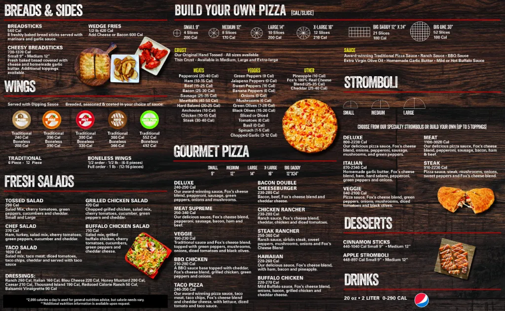 Fox’s Pizza Den menu