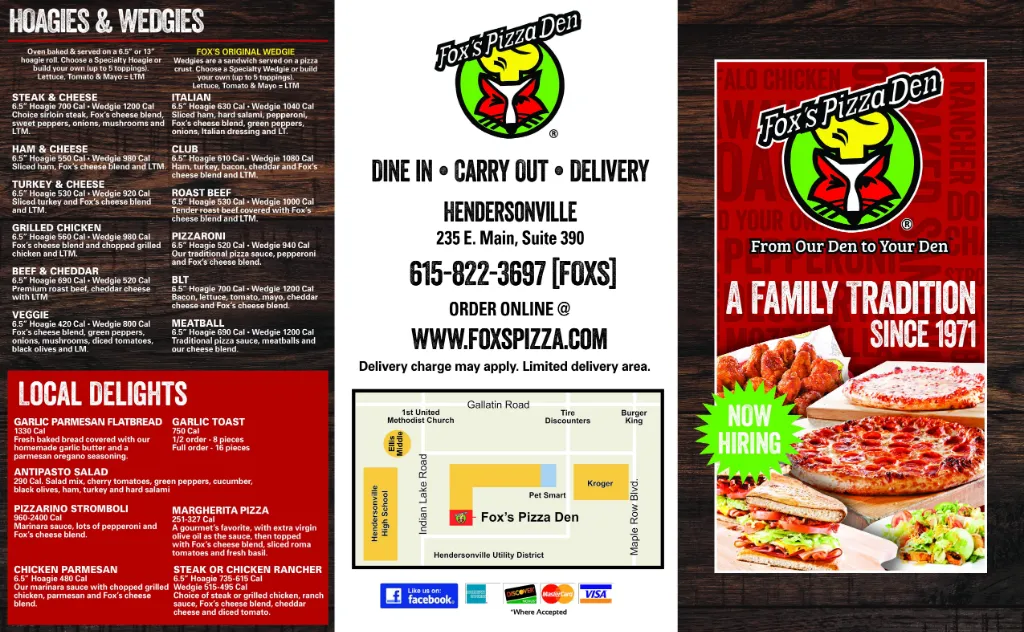 Fox’s Pizza Den menu